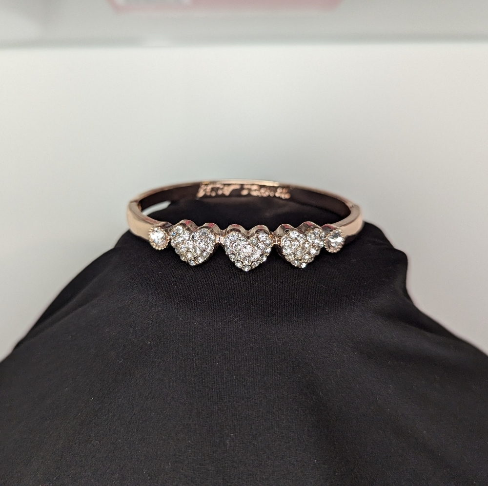 Betsey Johnson - Three Heart Rose Gold Bangle Clasp Bracelet